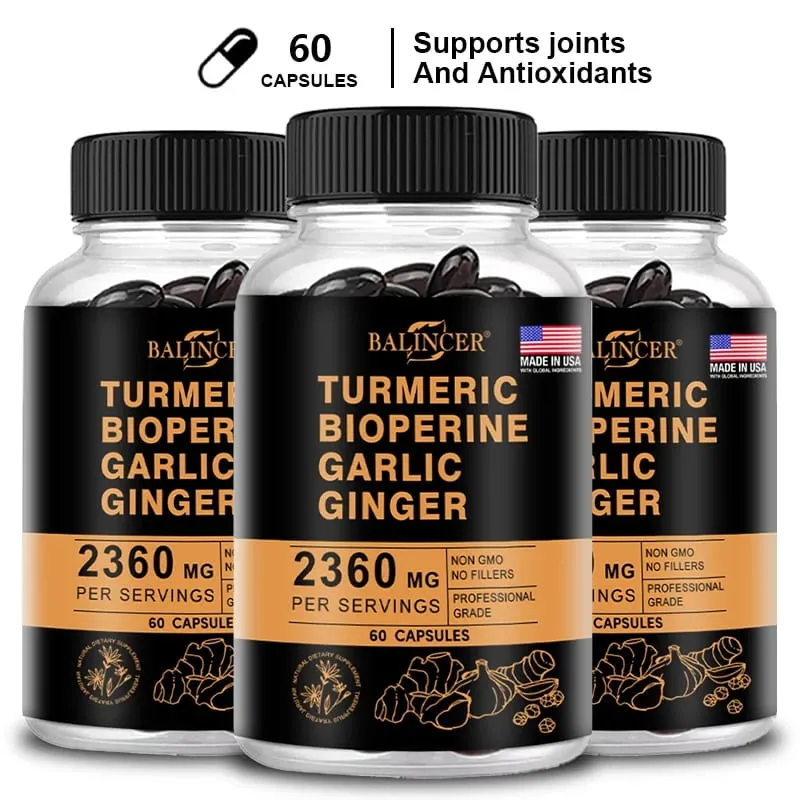 Cúrcuma e Gengibre com Pimenta Preta - Suplemento de Apoio às Articulações Contendo Piperina e 95% de Curcumina. Suporte digestivo e imunológico