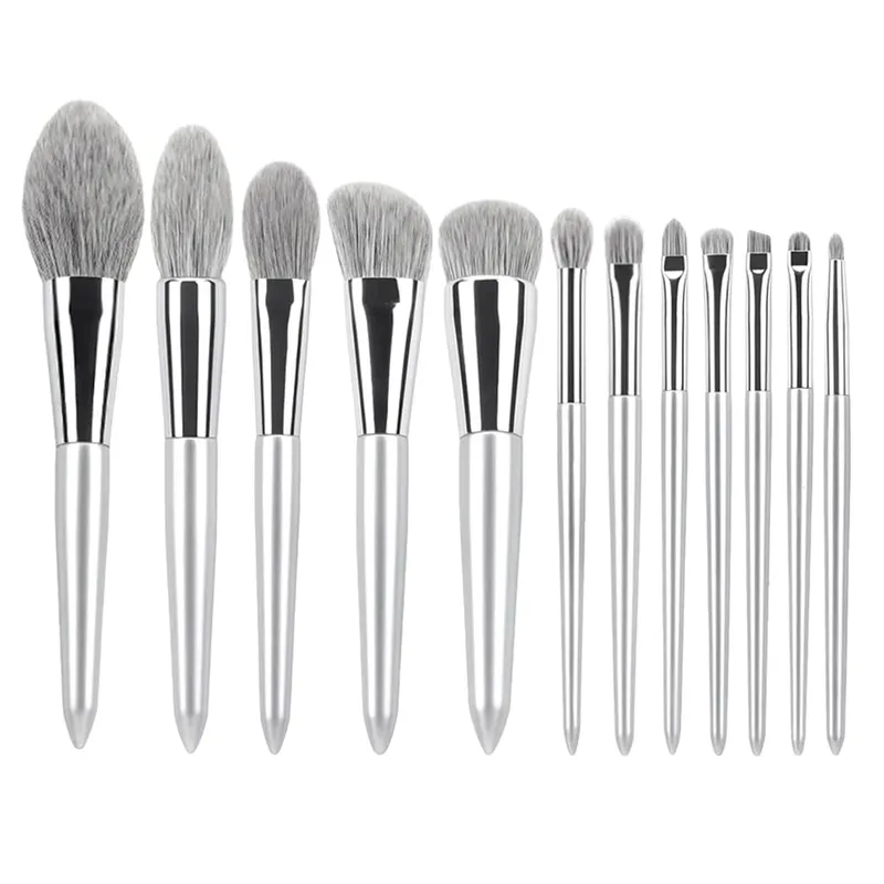 12pçs kit de pincéis de maquiagem profissional, cabelo de cabra natural, base em pó, contorno, sobrancelha, sombra, lábios, ferramentas de maquiagem