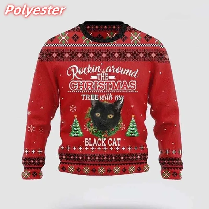 3D พิมพ์ Cat Snowflake Hoodie สำหรับผู้ชายคริสต์มาสของขวัญรูปแบบเสื้อกันหนาวลำลองแขนยาว Pullovers รอบคอ Hoodies — image 2