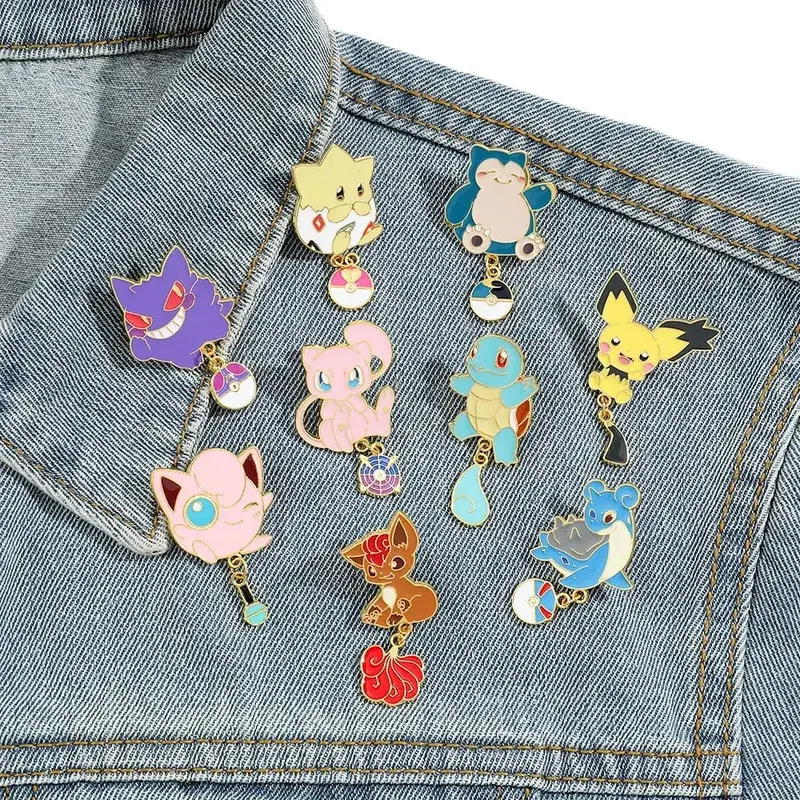 Conjunto de alfinetes esmaltados – lindos broches Pikachu Squirtle Charmander para mochilas, jaquetas – emblemas de desenhos animados de anime, presente para fãs