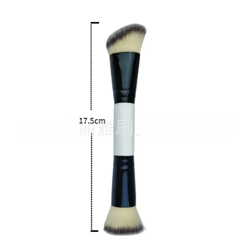Pincéis de maquiagem de cabeça dupla 2 em 1 pincel plano/angular para contorno e corretivo de base para misturar creme líquido em pó solto — image 13