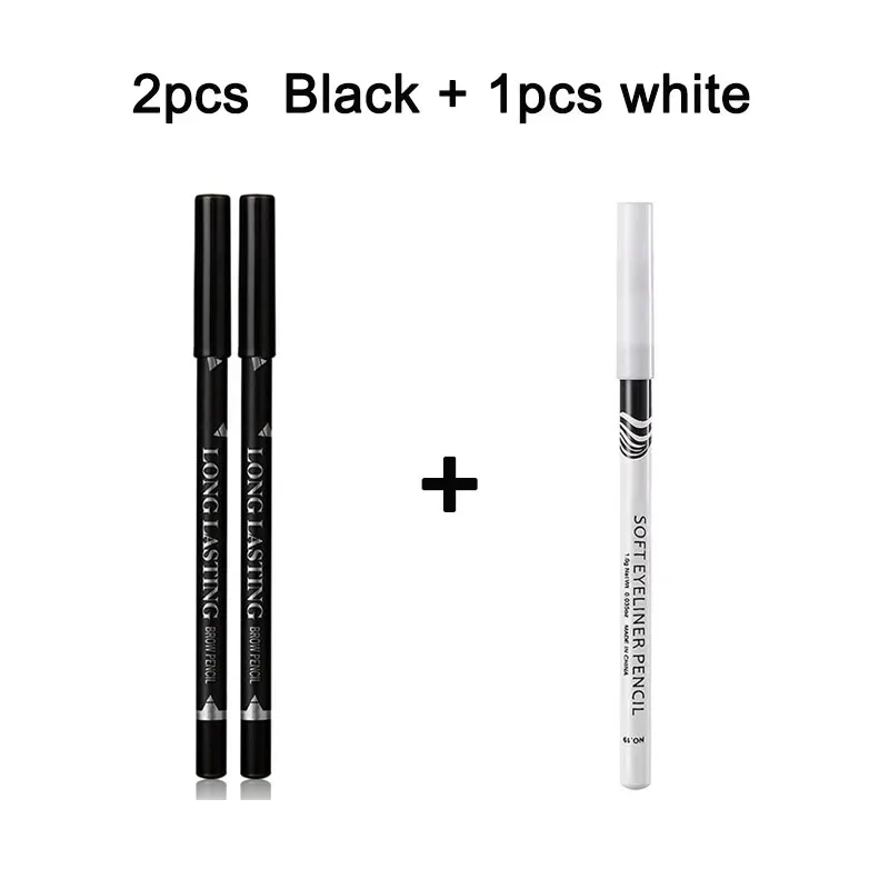 2 pçs menow 3 cores de longa duração à prova dwaterproof água lápis de sobrancelha duplo uso pólo de madeira delineador maquiagem permanente acessórios de tatuagem