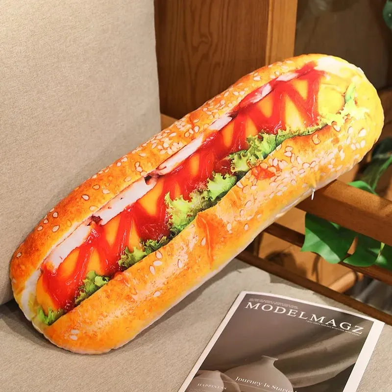 Travesseiro de pelúcia de simulação de pão, 20/40/60cm, baguete, croissant, cachorro quente, pão torrado, almofada de comida, decoração de casa, presente — image 11