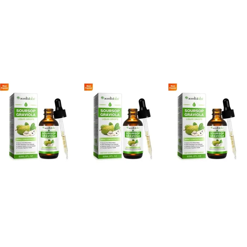 AcentiLabs Graviola Graviola Gotas Líquidas Vitamina C Suporta Saúde Digestiva Sistema Imunológico Defesa Radical Livre 60ml para Adultos