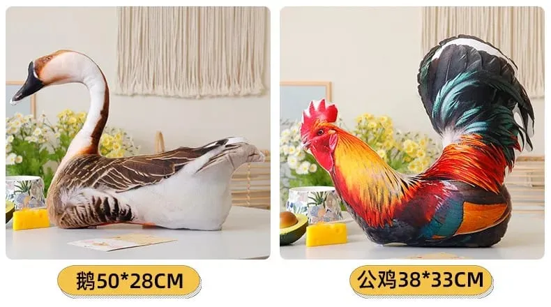 Simulation 3D Printed Animal Pillow Lifelike Parrot Goose Duck Pigeon Pheasant Cock Stuffed Doll Cute Cushion Toys Home Decor