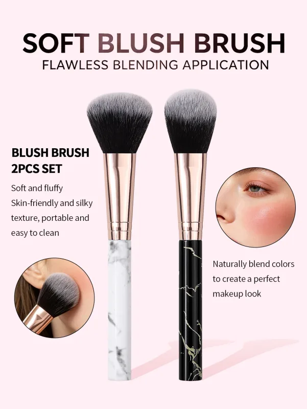 2 pçs punho de mármore blush escovas macio macio rosto pincel de maquiagem para bochecha blush em pó cosméticos mistura beleza compõem ferramentas