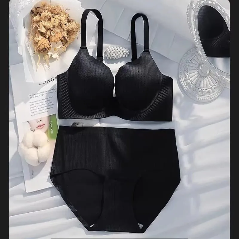 Feminino sólido grosso acolchoado wirefree sutiã conjunto sem costura conforto coleta lingerie push up suporte elegante ajuste para busto menor diariamente