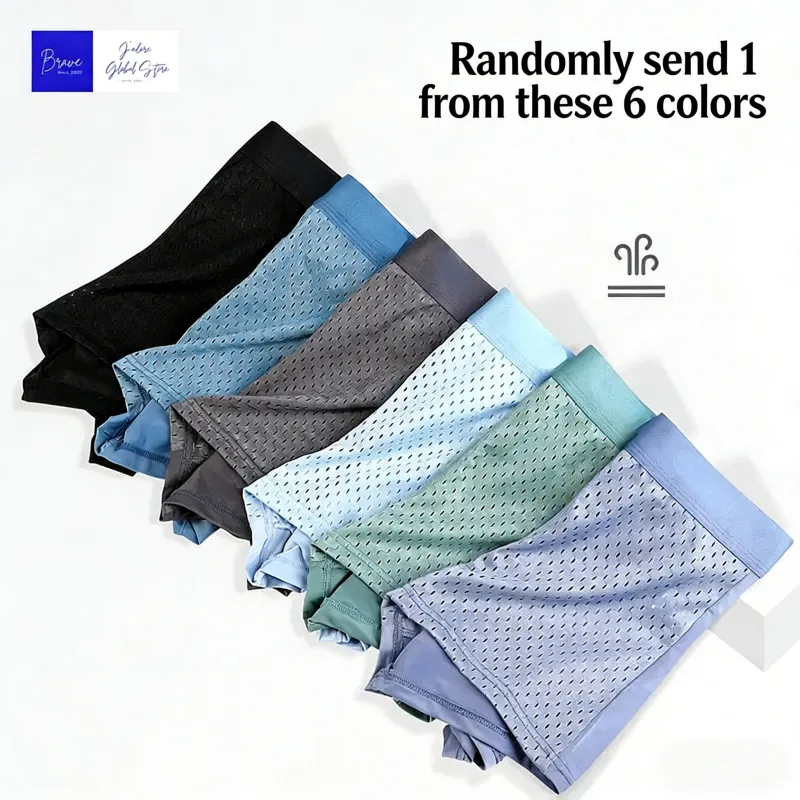Cuecas boxer masculinas de malha de seda gelo estilo aleatório troncos respirável de secagem rápida roupa interior esportiva boxershorts meninos roupa interior