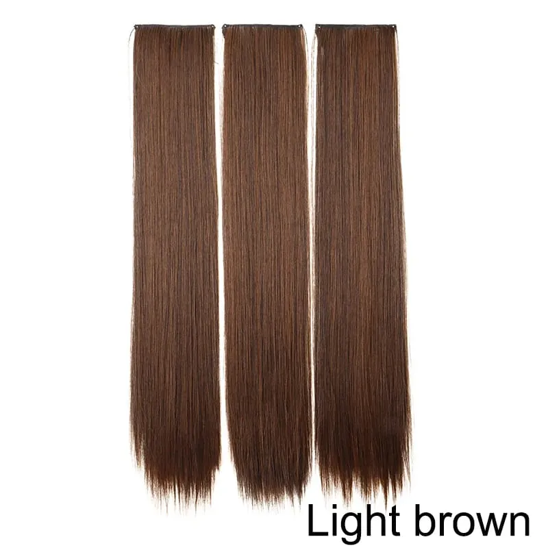 24Inch Synthetic 3pcs/set Long Straight Hair Extension Lightweight Black Brown Hair Accessories for Women Daily — image 9