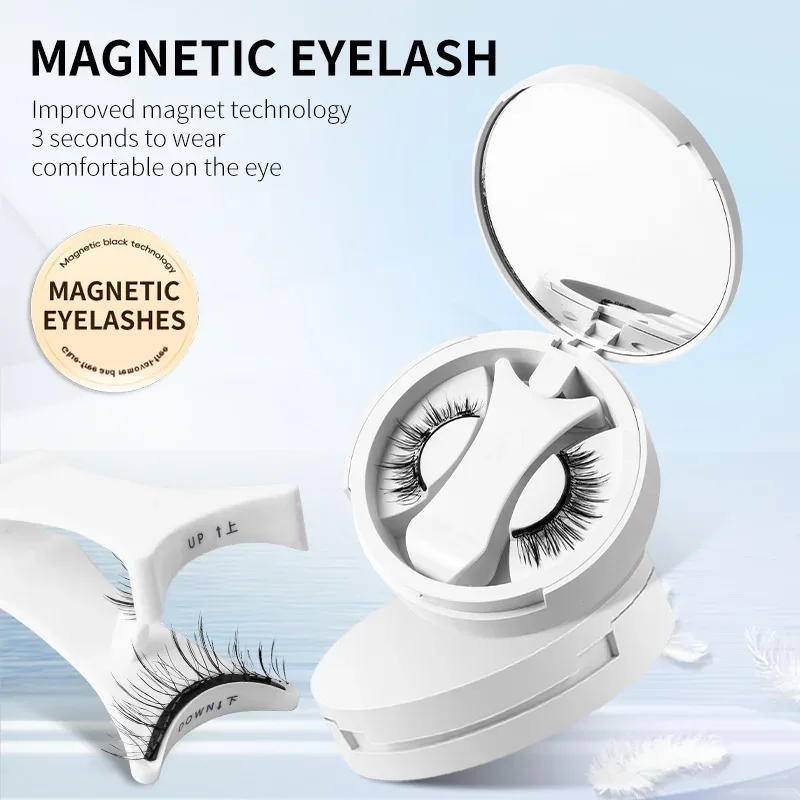 Cílios postiços magnéticos marrons, natural, macio, leve, conjunto de maquiagem para os olhos com aplicador, caixa de uma peça, fácil de transportar, ferramenta para cílios