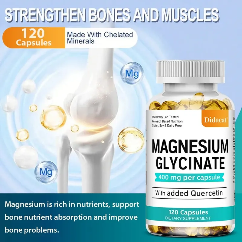 Glicinato de magnésio - com quercetina melhora a saúde cardiovascular, reduz o estresse e promove o crescimento muscular do sono saudável
