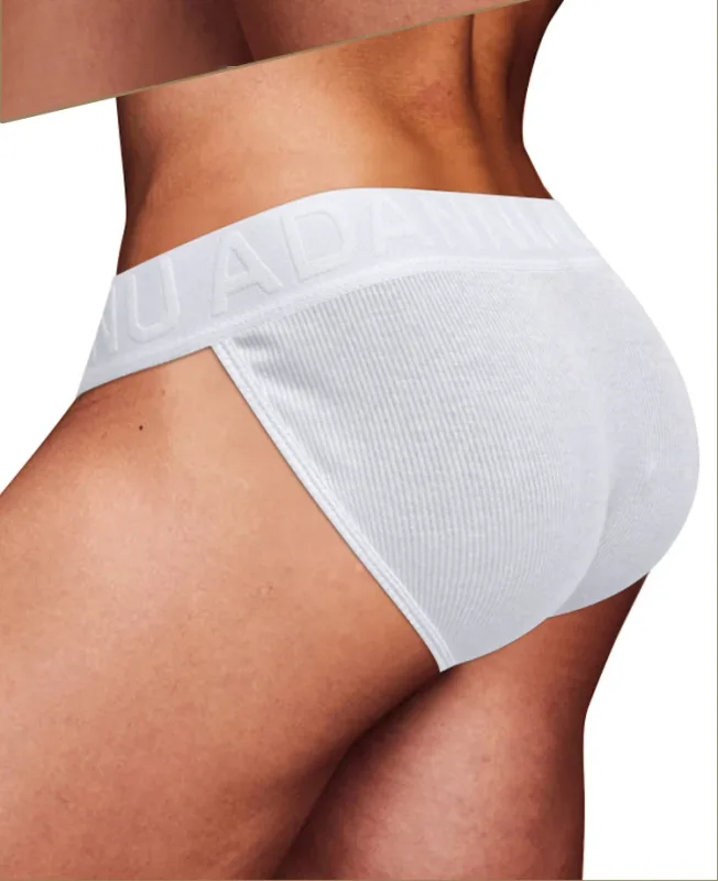 Cueca convexa de algodão com nervuras, confortável para a pele, sensação nua, letra em relevo, cintura larga, roupa íntima de ajuste fino