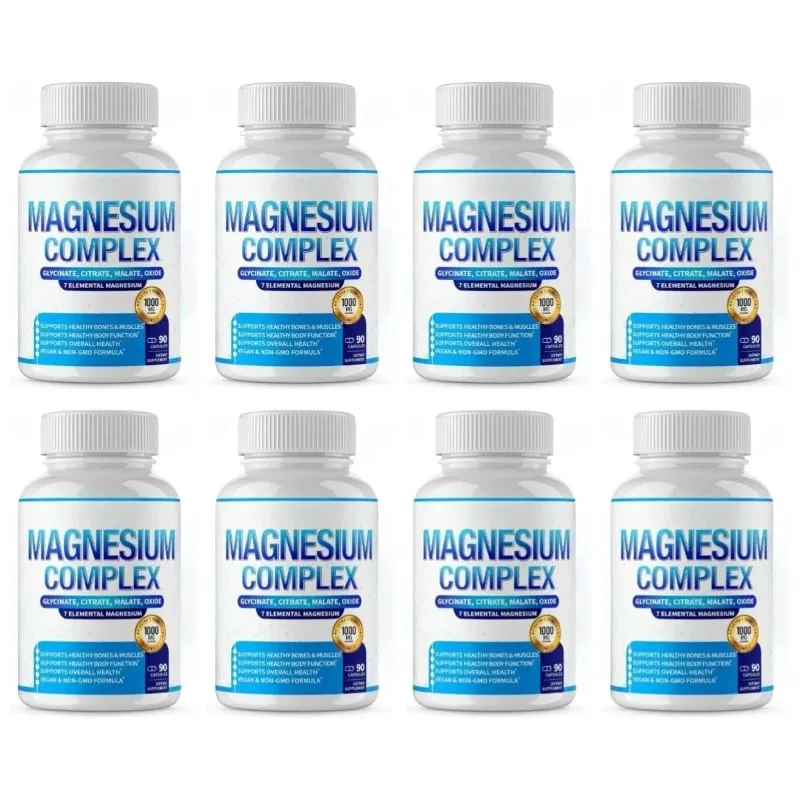 Suplemento de magnésio 1000mg Complexo 7 em 1 com glicinato citrato malato taurato apoia relaxamento muscular suporte para sono 90 Ct