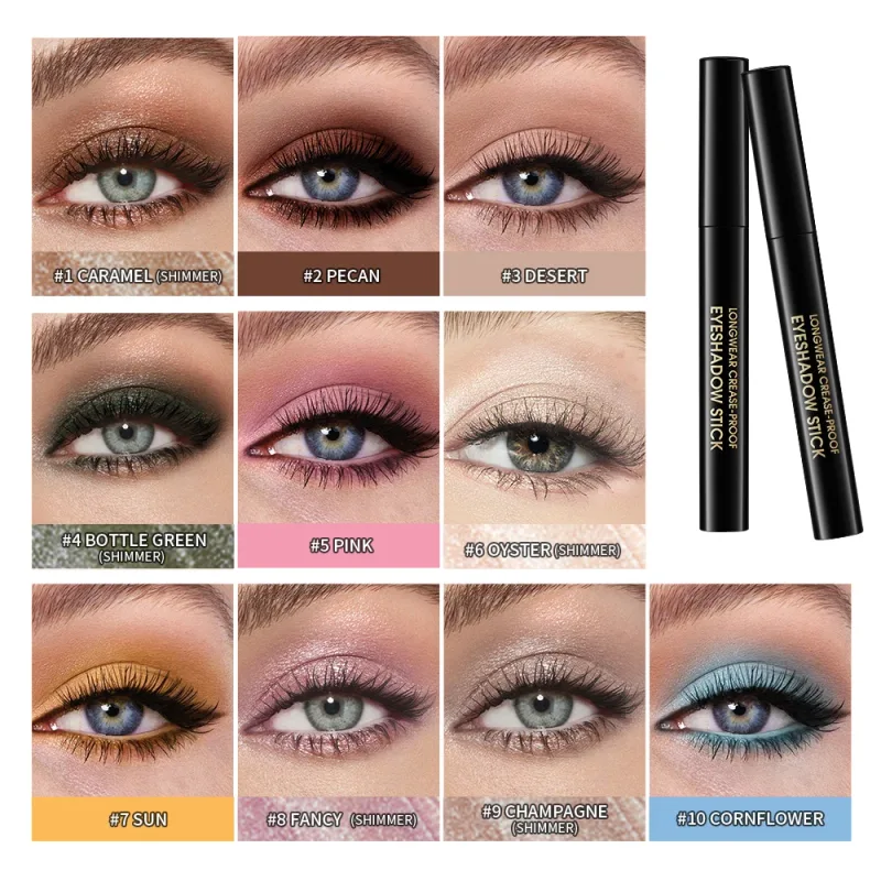 Forro de sombra em bastão, fosco e brilhante, à prova d'água, metálico, glitter, sombra, iluminador, lápis, cosméticos naturais