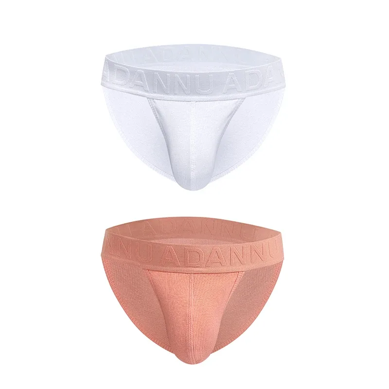 Cueca convexa de algodão com nervuras, confortável para a pele, sensação nua, letra em relevo, cintura larga, roupa íntima de ajuste fino