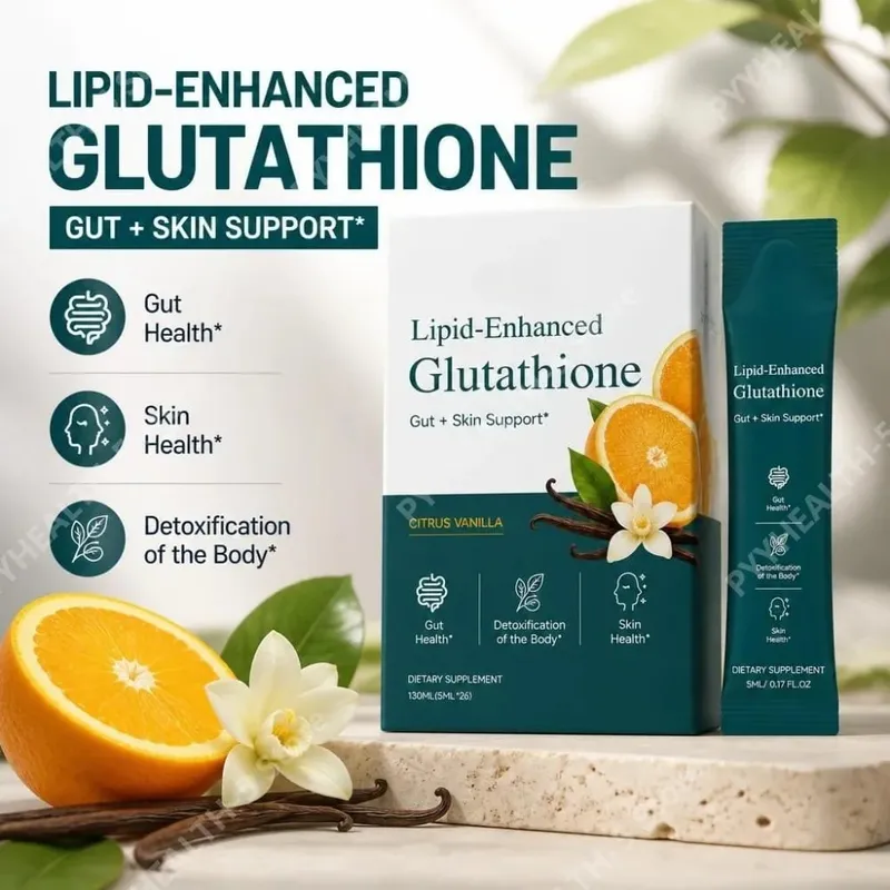 Pacotes de suplemento líquido de glutationa com lipídios aprimorados com baunilha cítrica apoiam a saúde intestinal e a saúde da pele 26 pacotes de 130ml