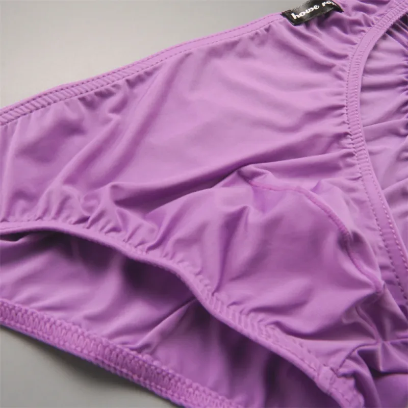 Thin Ice Silk Low Waist Men Briefs Solid Color Semi Transparent Underwear Plus Size Bulge Pouch Smooth Breathable Soft Panties