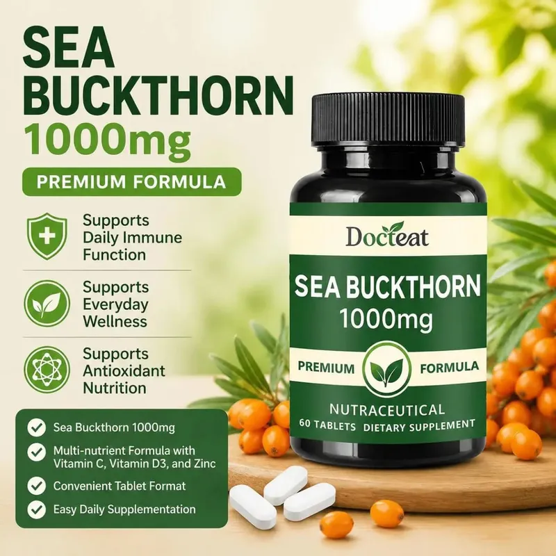 Docteat Sea Buckthorn 1000mg Comprimidos Diariamente Função Imune Suporte Nutrição Antioxidante Vitamina C Zinco Vitamina D3 60 Comprimidos