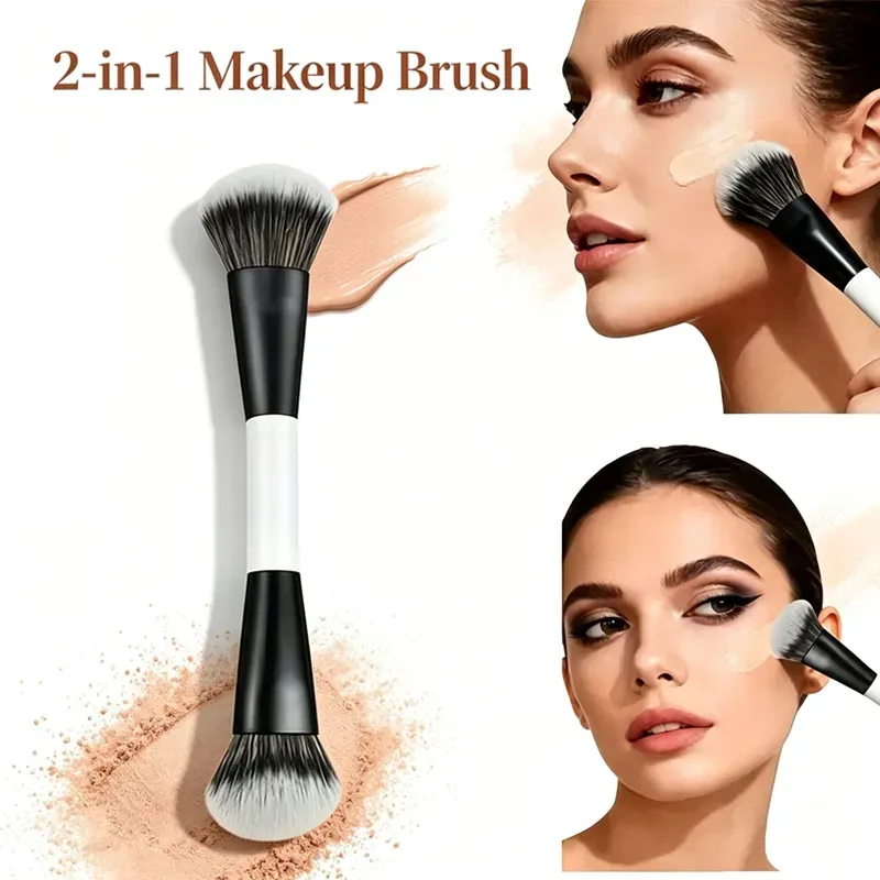 Multifuncional compõem escova dupla terminou angular fundação pincéis de maquiagem blush compõem escova madeira lidar com ferramenta cosmética hzs35 — image 2
