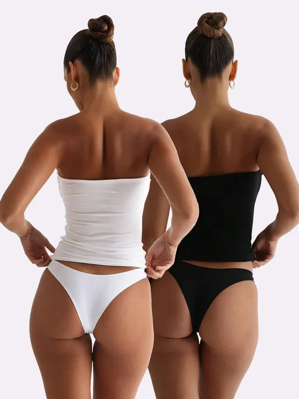 2 pacotes de top tubo sem alças sólido feminino macio elástico sem mangas fino básico elegante em camadas bandeau cami roupa casual diária