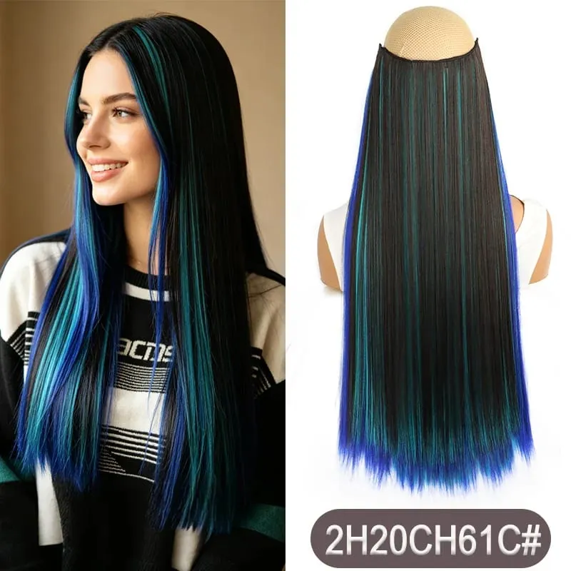 Clipe sintético de destaque de arco-íris de uma peça longa e reta de 24 polegadas em extensões de cabelo para mulheres, uso diário, fácil de usar — image 8