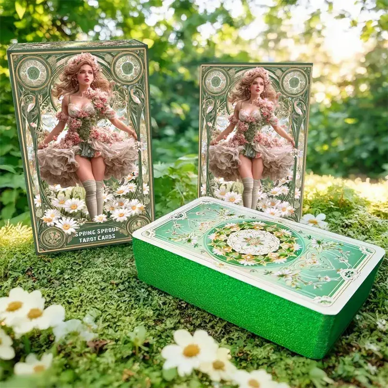 Cartas de tarô para iniciantes com guia Spring Sprout Tarot Deck 80 Oracle e cartas de tarô com borda de aprendizagem dourada