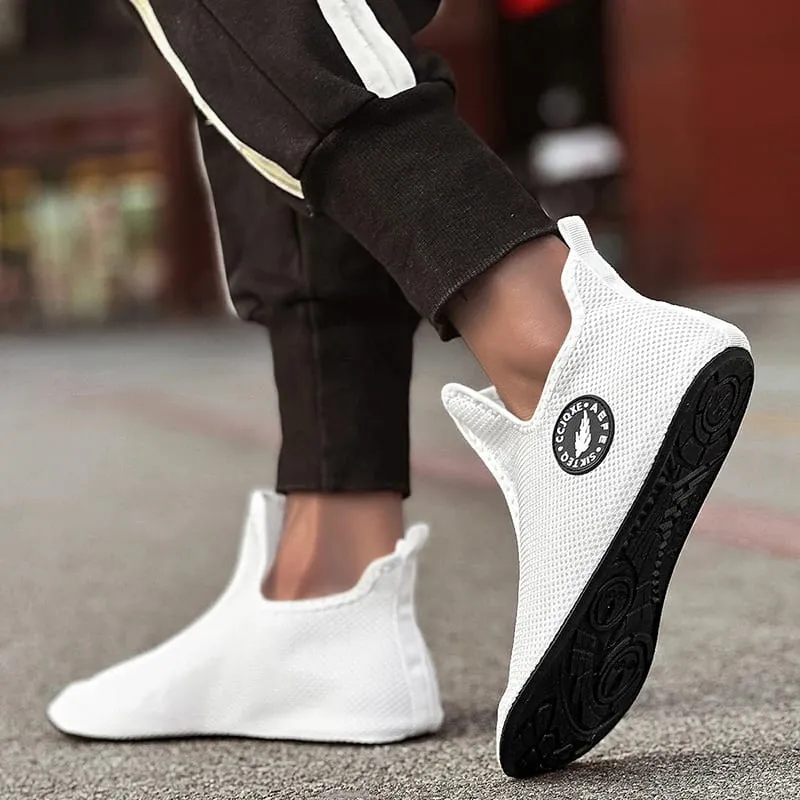 White Sneakers Men Casual High Top Shoes Comfortable Breathable Outdoor Sports Shoes Non Slip Lightweight Walking Shoes