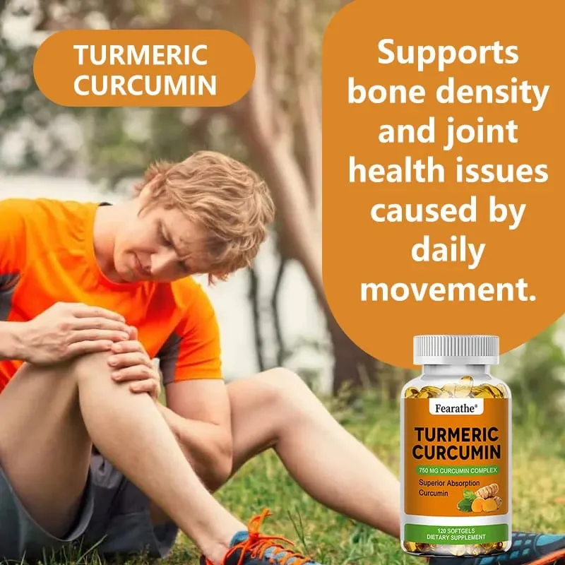 Cápsulas orgânicas de curcumina de cúrcuma - 750 mg de complexo de curcumina de maior potência para a saúde cardiovascular, óssea, muscular e cerebral