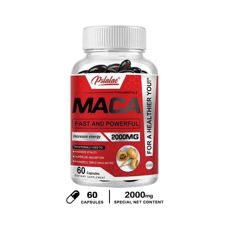 Cápsulas de raiz de maca para homens e mulheres para maximizar a vitalidade e o desempenho, feitas com maca preta, maca vermelha e maca amarela em pó — image 8