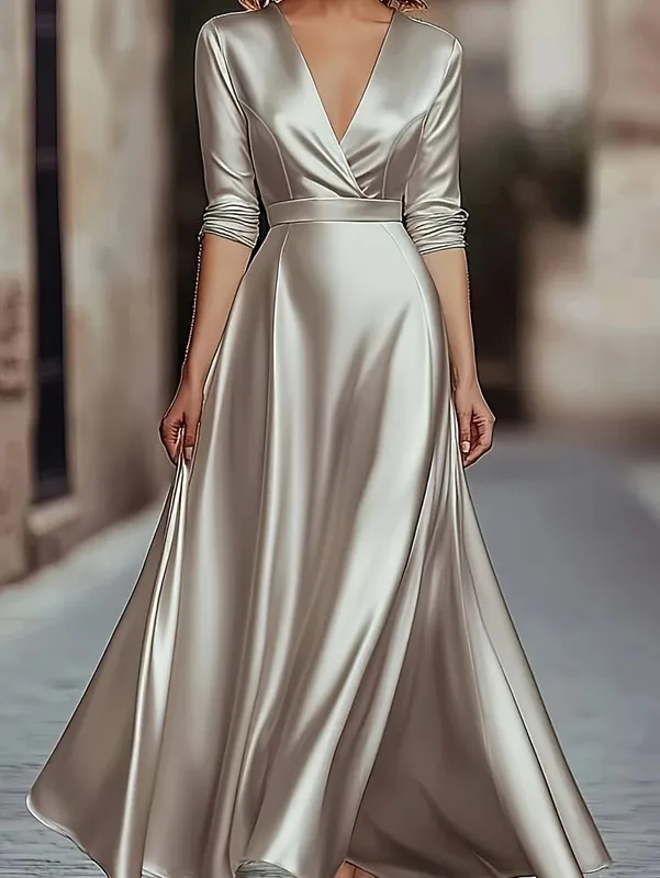 Coleção primavera/outono: Elegância de inspiração francesa, toque de luxo, decote em V, manga comprida, vestido justo na cintura, vestido de noite para banquetes — image 1