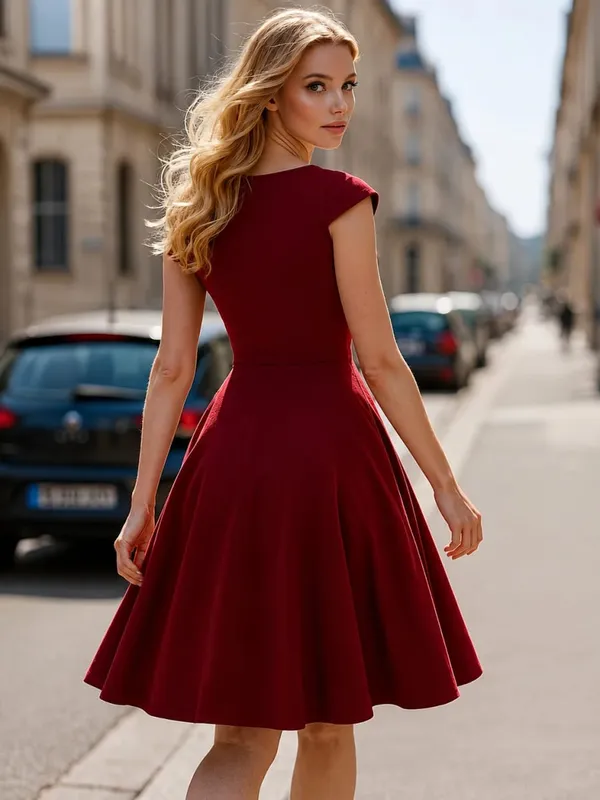Feminino elegante em torno do pescoço verão manga curta sólido a linha na altura do joelho vestido de cintura alta swagger festa de casamento casual partida