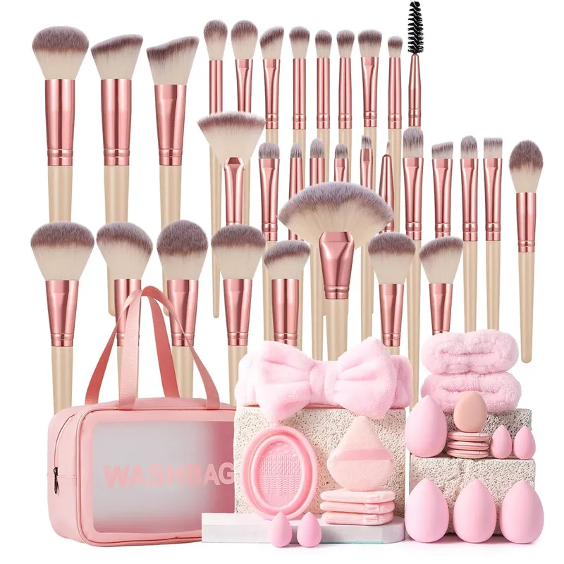 53 peças de ferramentas de maquiagem: 1 peça de bolsa de cosméticos + 32 peças de conjunto de pincéis de maquiagem + 8 peças de esponjas de maquiagem + 8 peças de sopros de pó + 4 peças de ferramentas de maquiagem