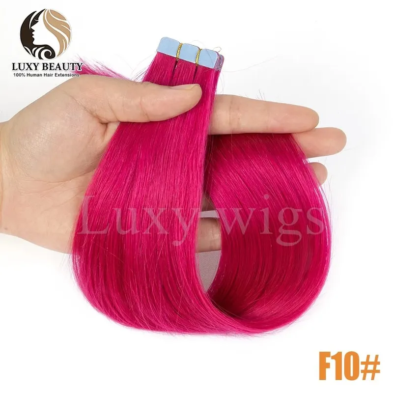 Colored Pink Mini Tape in Human Hair Extensions Invisible Seamless Tape in Hair 10pcs Pink Red Green Purple Blue Mini Tape Hair