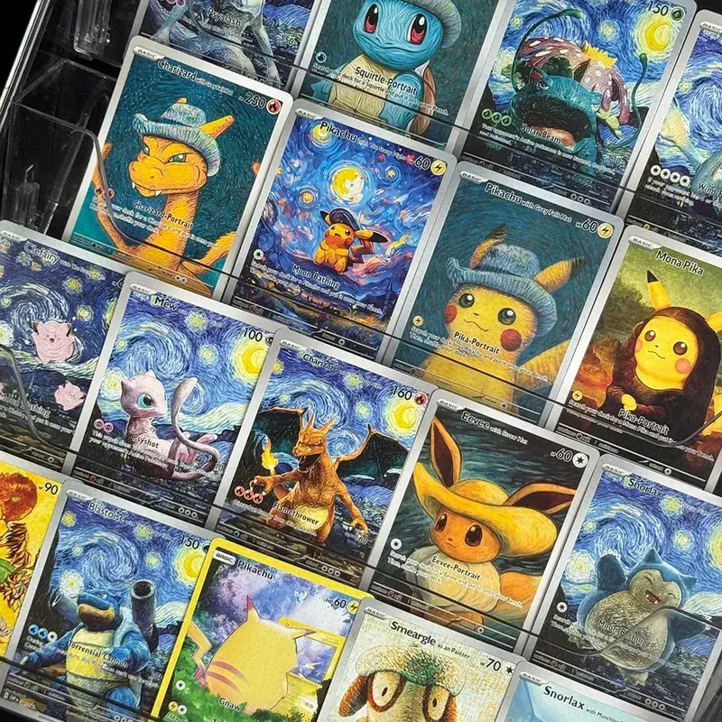 Diy 18 pçs anime ptcg coleção cartão van gogh série mewtwo charizard eevee blastoise lugia inglês coleção cartão presente da criança