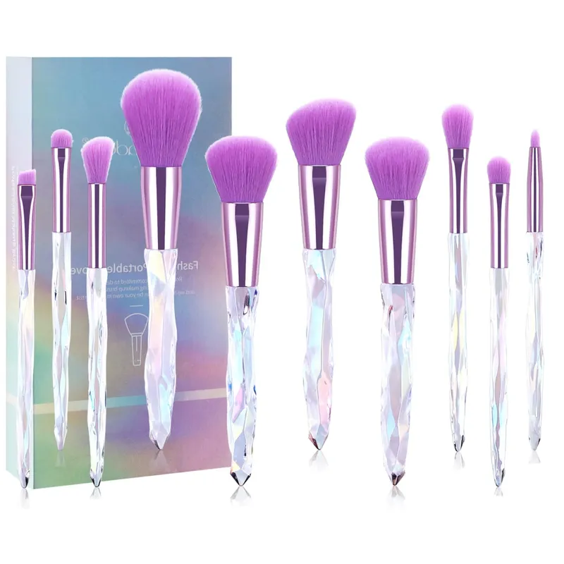 10 pçs brilhante cristal lidar com escova de maquiagem conjunto com caso redondo solto pó escova & plana fundação escova para maquiagem dos olhos