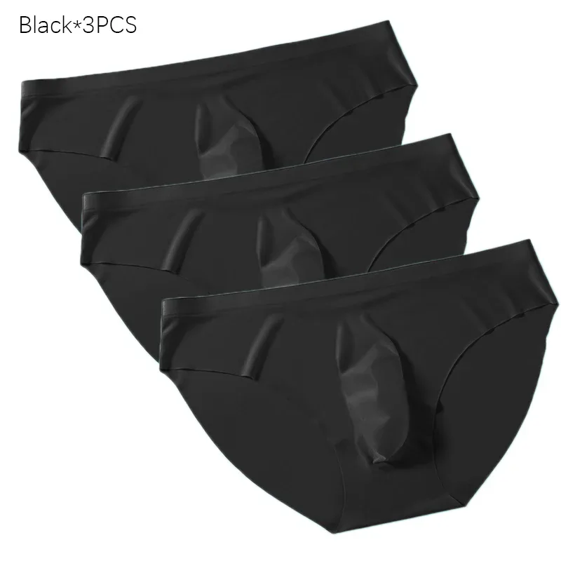 3PCS/lot Men's Ice Silk Briefs Ultra-thin Transparent Seamless Underpants 3D Pouch Sexy Quick Dry Breathable Underwear Panties