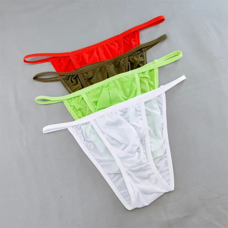 Ice Silk Briefs Men Underwear Solid Color Male Underpants Ultra-Thin Seamless Panties Thin Belt Low Waist