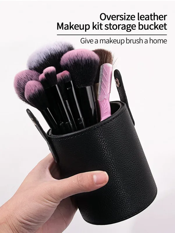 Makeup Brush Holder PU Leather Travel Empty Cosmetic Brushes Pen Bucket Makeup Artist Bag Brushes Organizer Make Up Tools