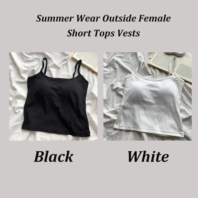 2 pçs/set feminino básico algodão camisola senhora cor sólida cintas de espaguete sem mangas coletes finos respirável curto sem mangas topos