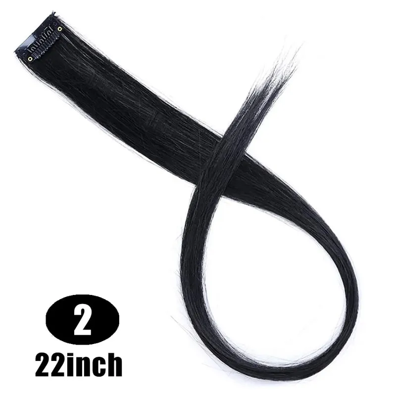 22 "sintético longo reto arco-íris destaque extensões de cabelo colorido clipe em uma peça ombre rosa roxo verde amarelo para wome