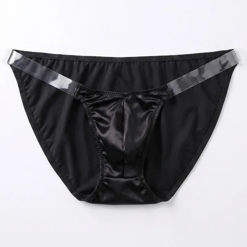 Cetim de seda gelo como roupa interior masculina sólido estiramento alta garfo cuecas triangulares bulge bolsa suave respirável underpant
