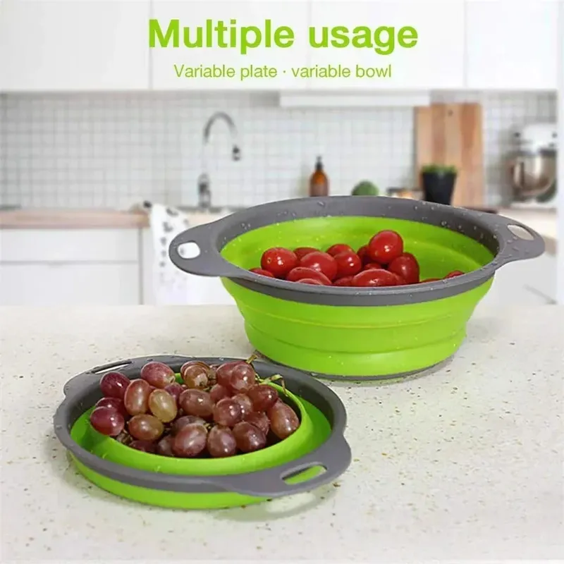 2 pçs silicone dobrável escorredor cesta frutas vegetais dobrável coador de cozinha para alimentos macarrão utensílios de cozinha dispositivo de drenagem — image 8
