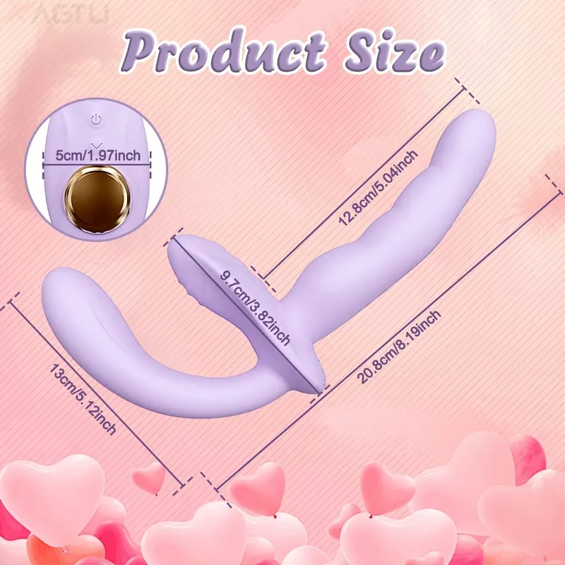 App Strapless Strap-On G-Spot Vibrador Vibrador Realista Double-Ended Vibratório Butt Plug Anal Sex Toys para Mulheres Lésbicas Casais