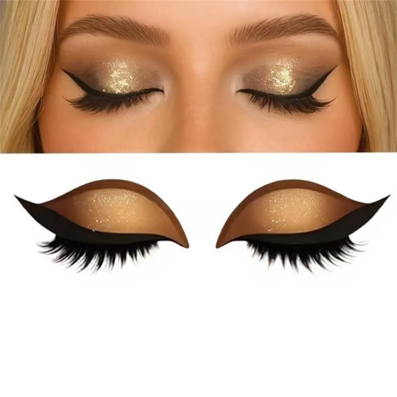 Reutilizável 1 par preguiçoso sombra de olho cílios remendo 2-em-1 adesivo de maquiagem dos olhos com cílios postiços & sombra à prova dwaterproof água ferramentas cosméticas