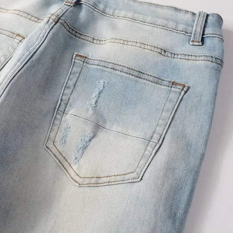 Buraco lápis calças masculinas lavado angustiado retalhos jeans cintura baixa 2024 vintage básico tornozelo comprimento calças jeans magros