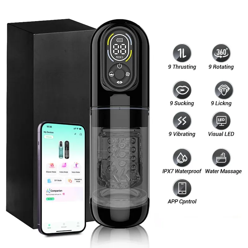 Masturbador masculino automático, bomba peniana, impulso rotativo, 9 modos de sucção vibratória, visual lcd de bolso, brinquedos sexuais adultos
