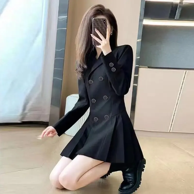 Outono inverno nova moda gola sob medida manga longa cor sólida roupas femininas coreano plissado doce tendência simplicidade vestidos — image 3