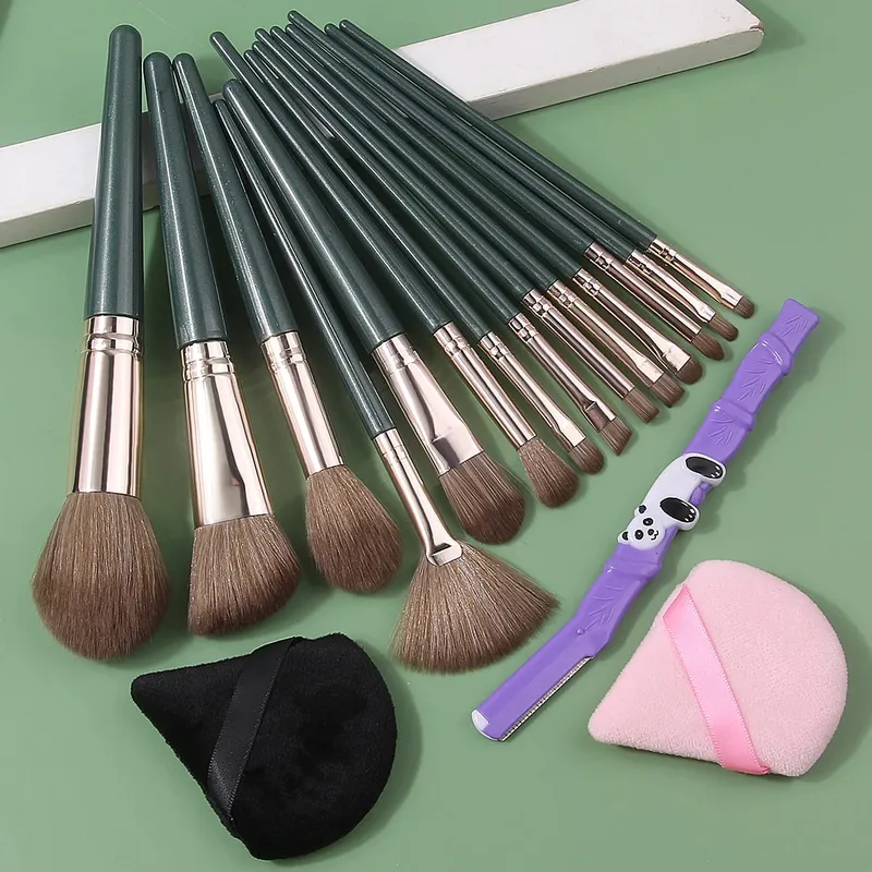 Conjunto de pincéis de maquiagem macios para iniciantes, 12/15/17 peças, pó solto, blush, sombra, uso duplo, esponja de maquiagem úmida e seca, triângulo