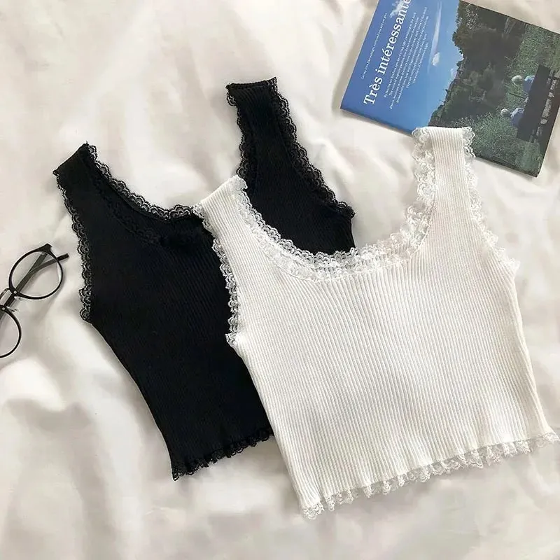 Regatas femininas simples rendas até colheita tanque superior para mulher básico sólido sexy colheita topos pescoço quadrado simples colheita topos