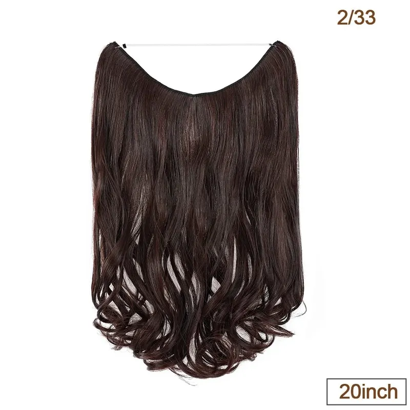 Extensões de cabelo de fio invisível sintético fio transparente ajustável longo ondulado encaracolado secreto hairpiece 20 Polegada para mulher